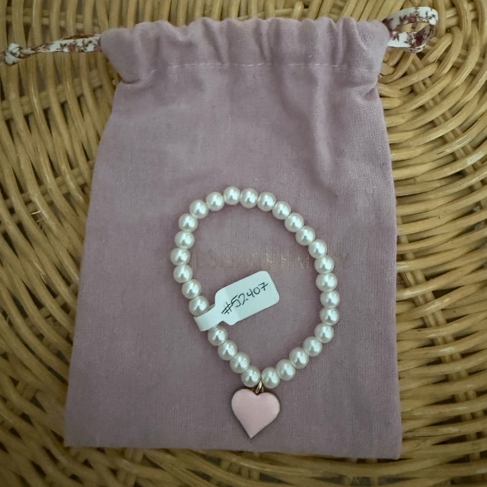 Loveshackfancy bracelet pink heart beads pearl bracelet new